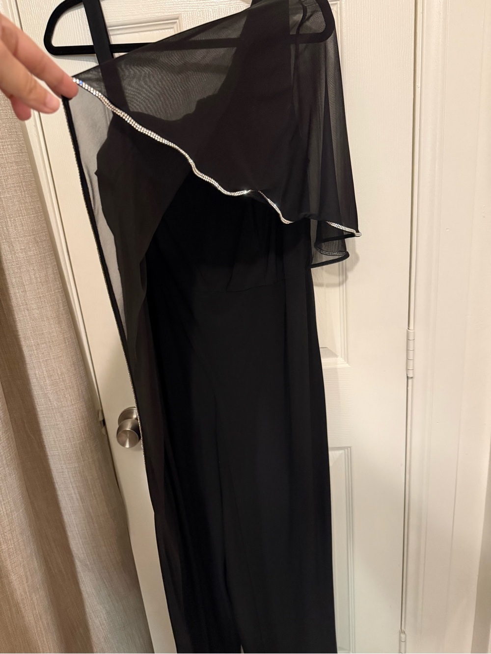 Women's Asymmetric Rhinestone-Trim Draped Jumpsuit Size 14 - Picture 6 of 10